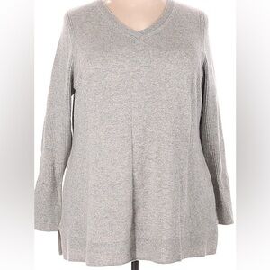 $198 XL 100% Cashmere Isaac Mizrahi Live Heather grey 2 ply tunic v-neck sweater